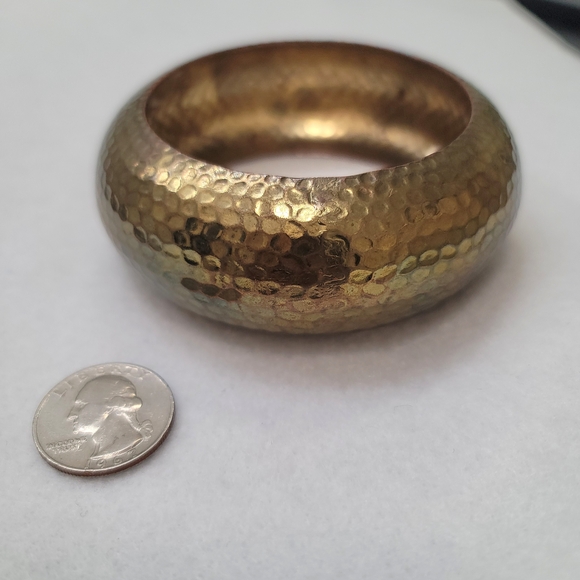 Estate Jewelry - Hammered Brass Bangle Bracelet- Vintage, Artist-Made, Thick